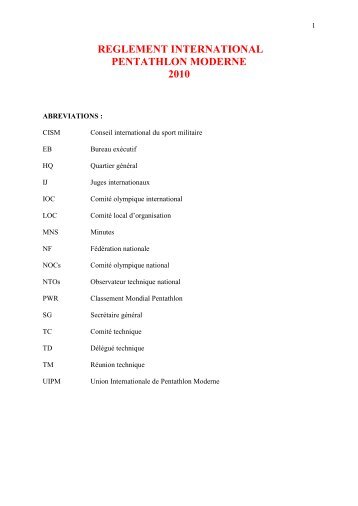 reglement international - FF Pentathlon Moderne