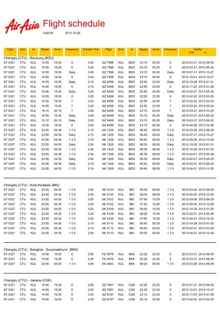 Flight schedule - Air Asia