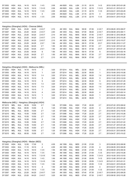 Flight schedule - Air Asia