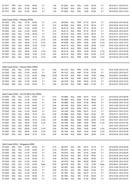 Flight schedule - Air Asia