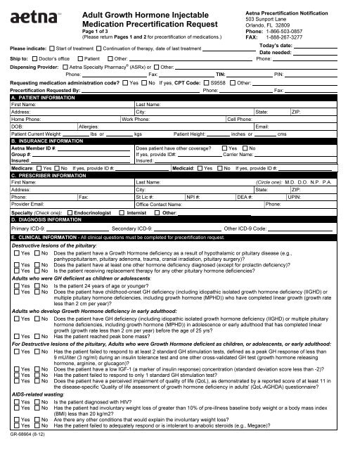 GR-68664 Adult Growth Hormone medication request