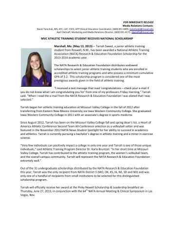 MVC Athletic Training Student Receives National Scholarship