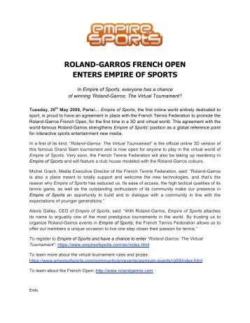 ROLAND-GARROS FRENCH OPEN ENTERS EMPIRE OF SPORTS