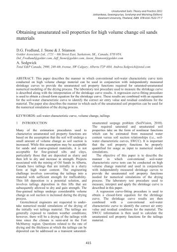 Obtaining unsaturated soil properties for high volume change oil ...