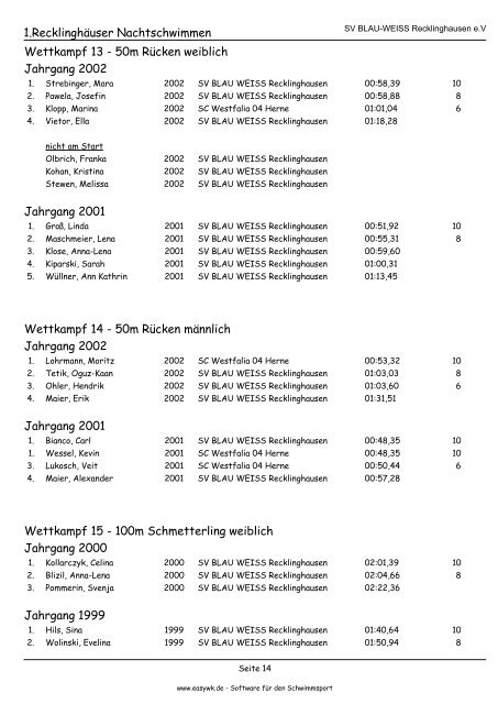 Kompaktes Protokoll - SV BLAU-WEISS Recklinghausen