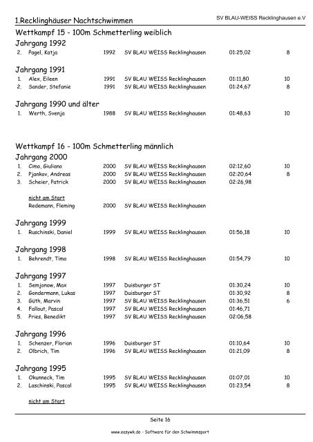 Kompaktes Protokoll - SV BLAU-WEISS Recklinghausen