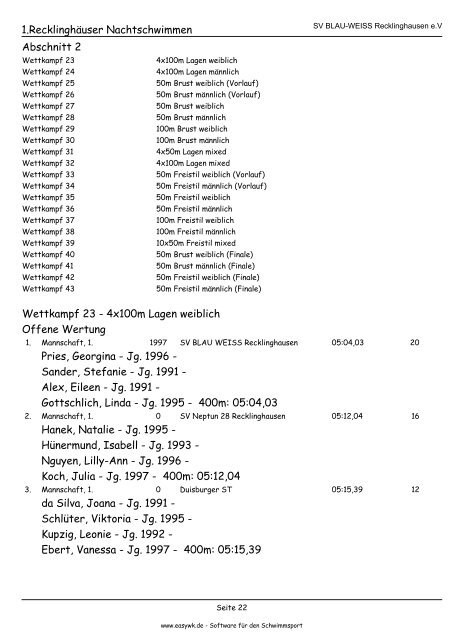 Kompaktes Protokoll - SV BLAU-WEISS Recklinghausen