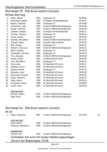 Kompaktes Protokoll - SV BLAU-WEISS Recklinghausen