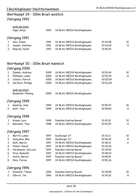 Kompaktes Protokoll - SV BLAU-WEISS Recklinghausen