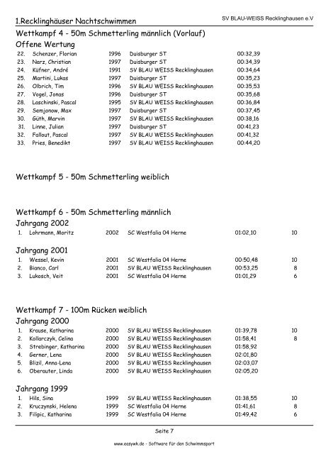 Kompaktes Protokoll - SV BLAU-WEISS Recklinghausen