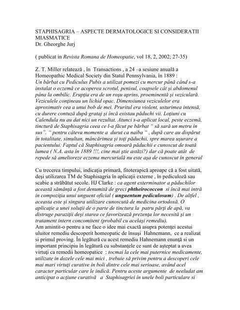 Staphisagria conside.. - Dr. Gheorghe Jurj - Homeopatie