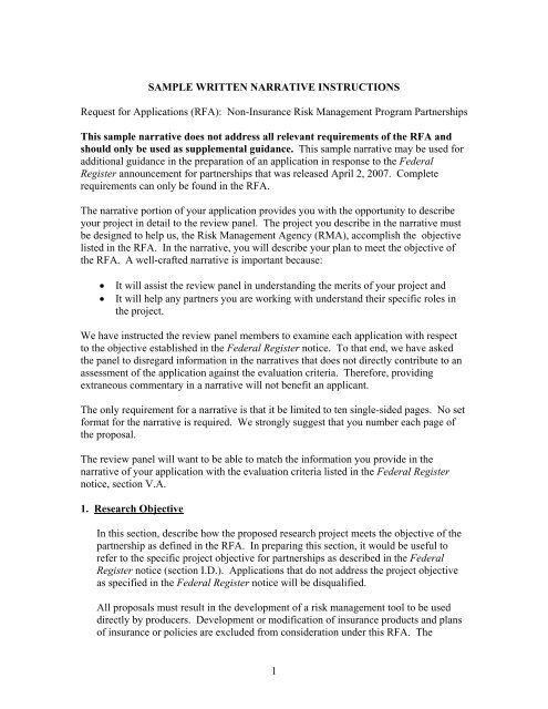 1 Sample Written Narrative Instructions Request Risk