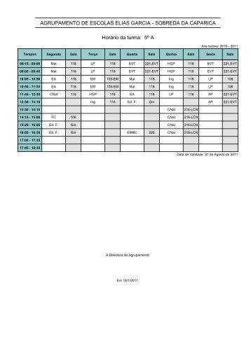 Horarios das turmas - Agrupamento de Escolas Elias Garcia