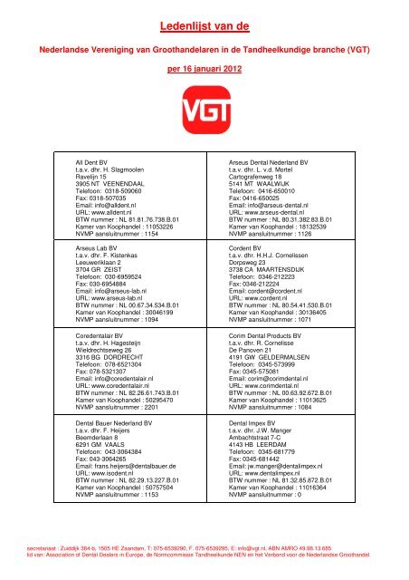 Ledenlijst van de - VGT