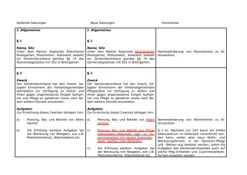 Synopse (GegenÃ¼berstellung alt/neu) inkl. Satzung - Gemeinde ...