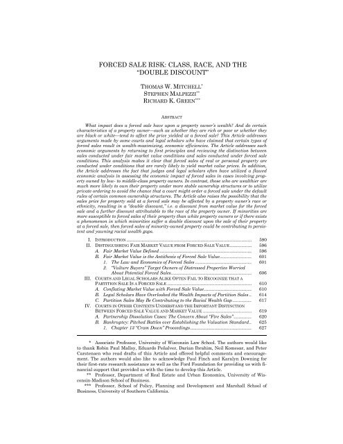 forced sale risk - University of Wisconsin Law School - University of ...