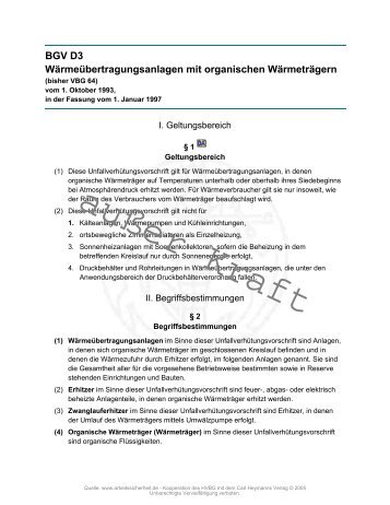 BGV D3 Wärmeübertragungsanlagen mit organischen Wärmeträgern