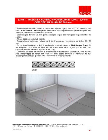 620461 â BASE DE CHUVEIRO SHOWERDRAIN 1000 x ... - ACO