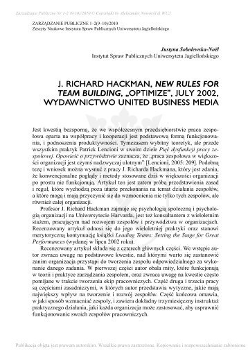 j. richard hackman, new rules for team building, âoptimizeâ, july 2002 ...