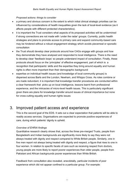 Barts Health Equality and Human Rights Impact Assessment Report