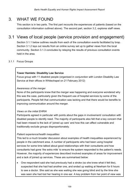 Barts Health Equality and Human Rights Impact Assessment Report