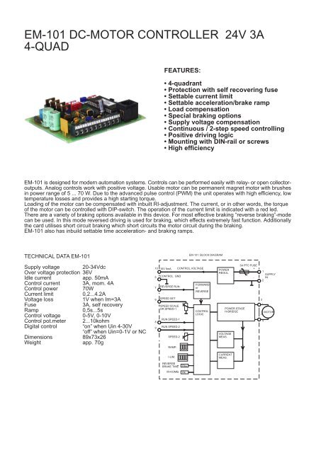 EM-101 DC-MOTOR CONTROLLER 24V 3A 4-QUAD - Electromen