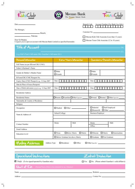 Account Opening Form - Meezan Bank