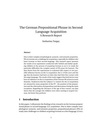 The German Prepositional Phrase in Second Language Acquisition