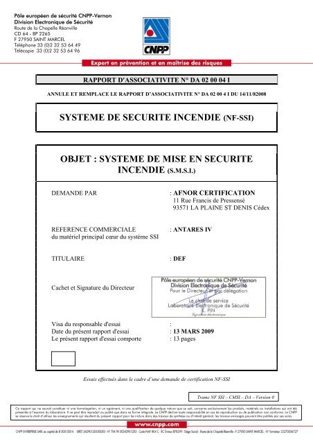 SYSTEME DE SECURITE INCENDIE (NF-SSI) OBJET ... - DEF