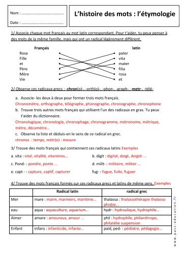 L'histoire des mots : l'Ã©tymologie - Pass Education