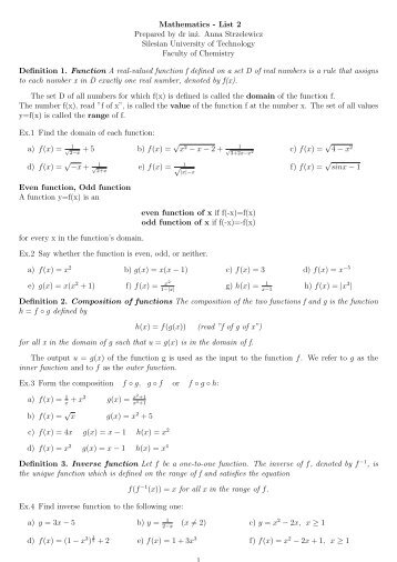 Mathematics - List 2 Prepared by dr inËz. Anna Strzelewicz Silesian ...