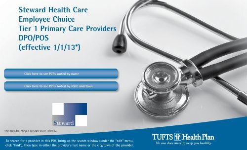 Steward Health Care Employee Choice Tier 1 ... - Tufts Health Plan