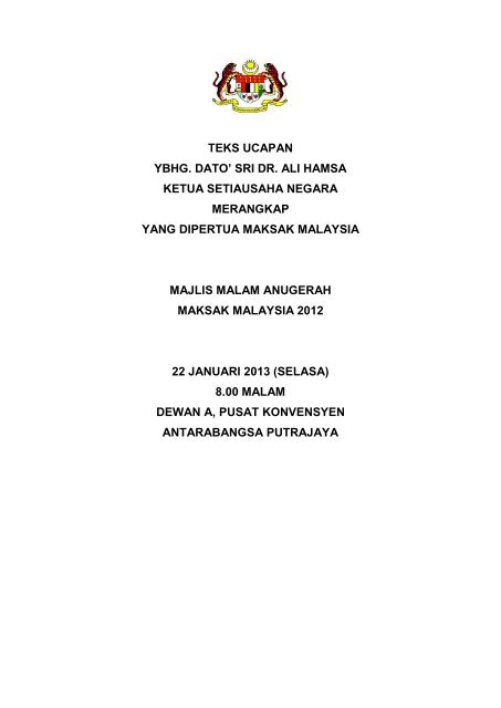 teks ucapan ybhg. dato' sri dr. ali hamsa ketua setiausaha negara