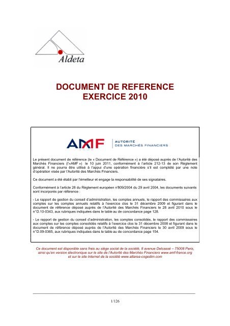 Aldeta document de rÃ©fÃ©rence 2010 dÃ©posÃ© Ã  l ... - Altarea Cogedim