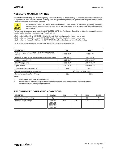 WM8234, Rev 4.0 - Wolfson Microelectronics plc