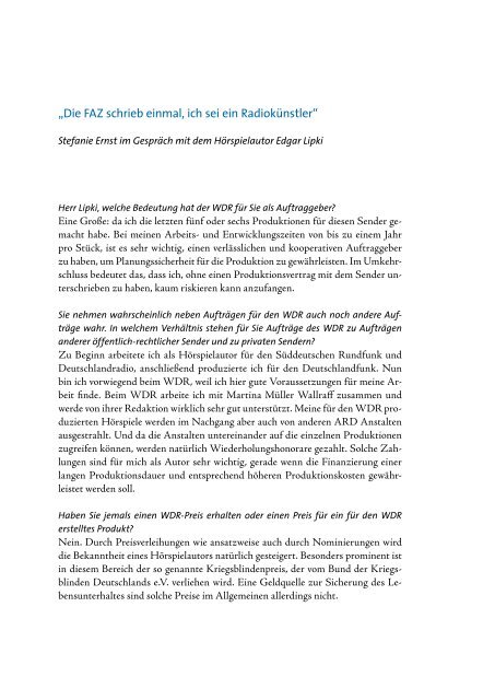 Der WDR als Kulturakteur Anspruch - Deutscher Kulturrat