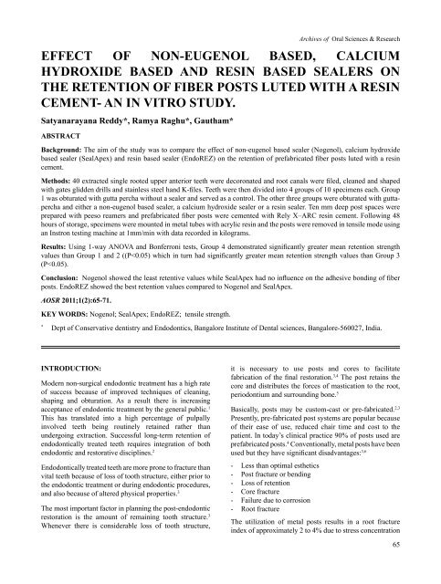 effect of non-eugenol based, calcium hydroxide based and ... - AOSR