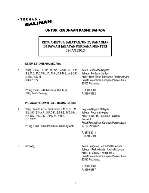 untuk kegunaan rasmi sahaja ketua-ketua jabatan/unit/bahagian di ...