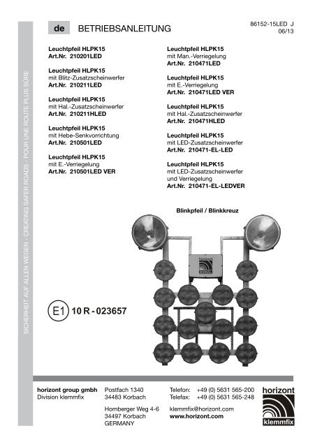 BETRIEBSANLEITUNG de - Horizont Klemmfix - horizont group gmbh