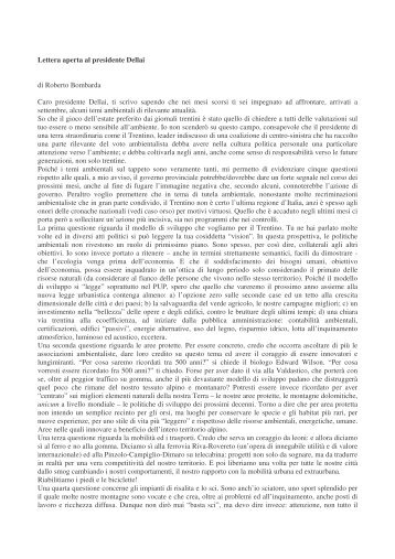 Presidente Dellai lettera per l'Adige - Roberto Bombarda