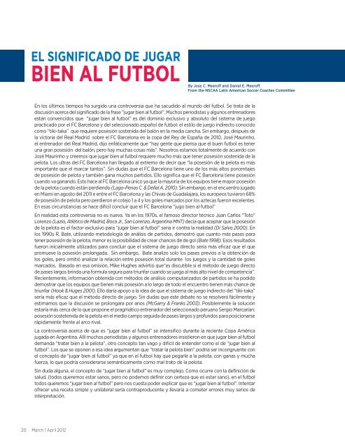 el significado de jugar bien al futbol - National Soccer Coaches ...