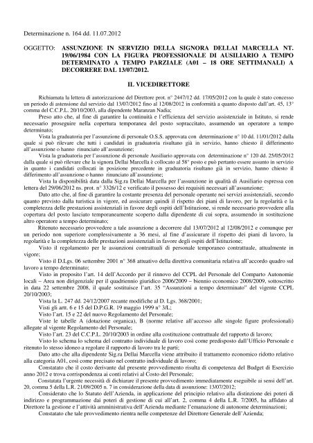 DETERMINAZIONE DEL DIRETTORE N. 164 - San Valentino