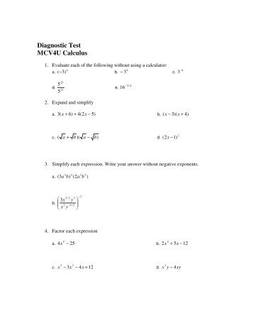 Diagnostic Test MCV4U Calculus - La Citadelle