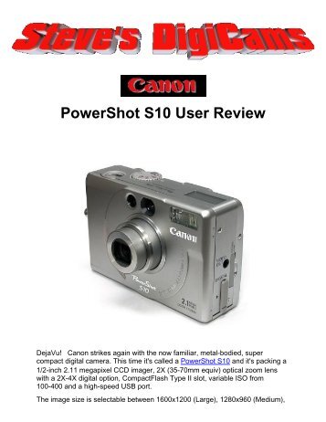 Steves Digicams - Canon S10 User Review