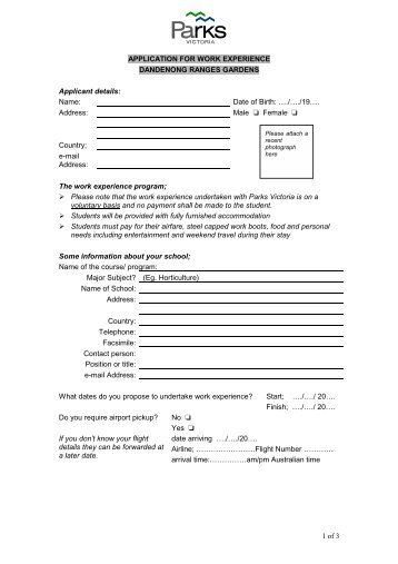 work placement application form. - Parks Victoria