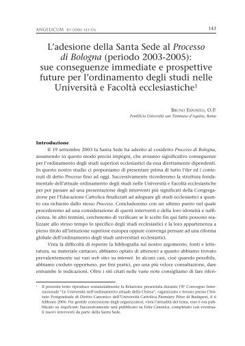 L'adesione della Santa Sede al Processo di Bologna (periodo 2003 ...