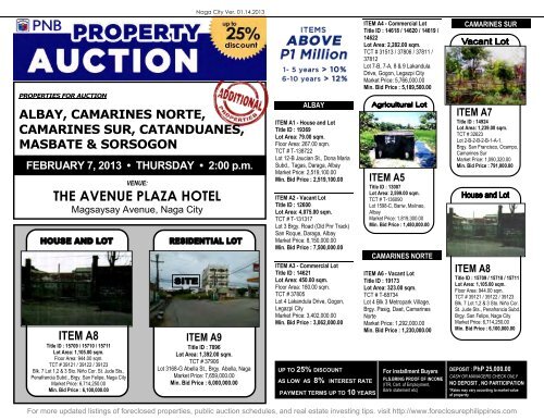 PNB foreclosed properties auction Naga City Flyer February 7, 2013