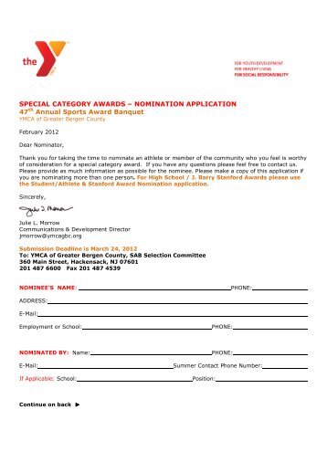 Sports Award Banquet Nomination Form Special Category