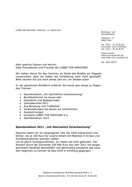 Wir Hatten Ihnen Fur Den Sommer An Stell Madchenhaus Koln E V