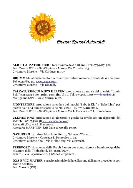 elenco spacci aziendali pdf